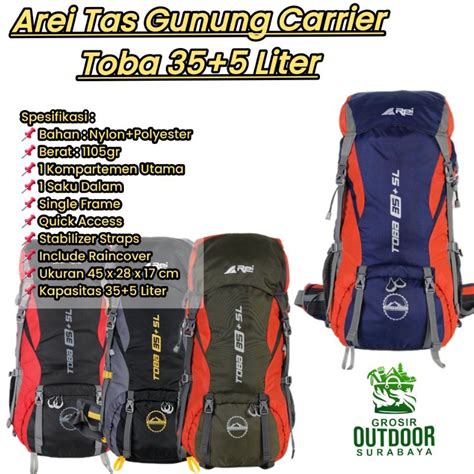 Jual Tas Gunung Atau Carrier AREI TOBA 35L 5L Include Raincover Tas