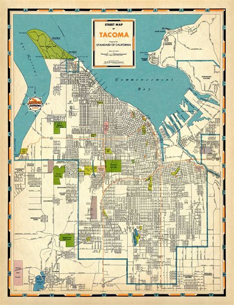 Tacoma Road Map From 1947 Vintage Map Restored Grit City Etsy