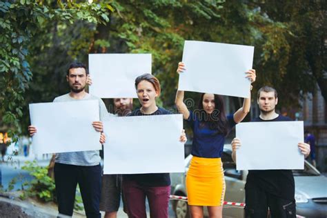 Group of Protesting Young People Outdoors Stock Photo - Image of banner ...