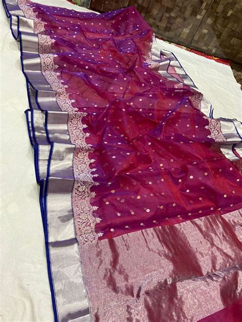 Buy Big Dip O Ruby Color Organza Chanderi Katan Silk Saree ZR 605