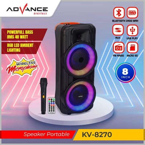 Jual ADVANCE Speaker KV 8270 Portable 8 Bluetooth Karaoke Free Mic