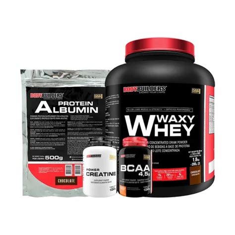 Kit Waxy Whey Kg Bcaa Creatina Albumina Bodybuilders Bh