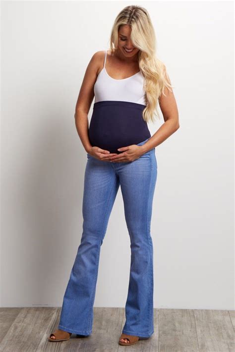 Light Blue Maternity Flare Jeans Stylish Maternity Outfits Flare