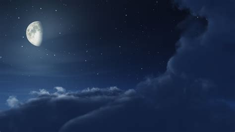 moon, Night, Clouds, Stars, Blue