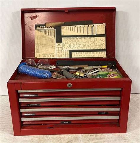 4 Drawer Tool Box With Assortment Of Tools 22w X 12d X 13h Used