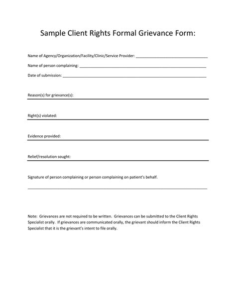 Client Rights Formal Grievance Form Fill Out Sign Online And