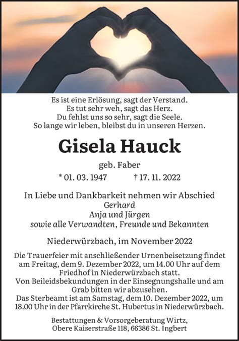 Traueranzeigen Von Gisela Hauck Saarbruecker Zeitung Trauer De