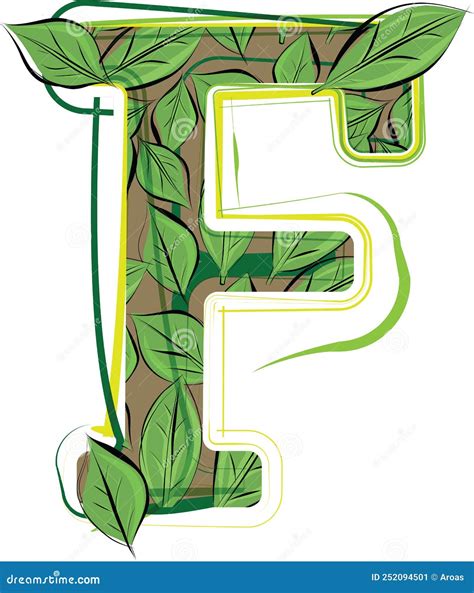 Green Leaf Alphabet Illustration LETTER F Stock Vector Illustration