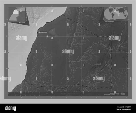 Boujdour Province Of Western Sahara Grayscale Elevation Map With