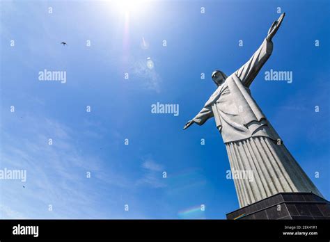 Low Angle Shot Of The Statue Of Christ The Redeemer In Brazil Stock