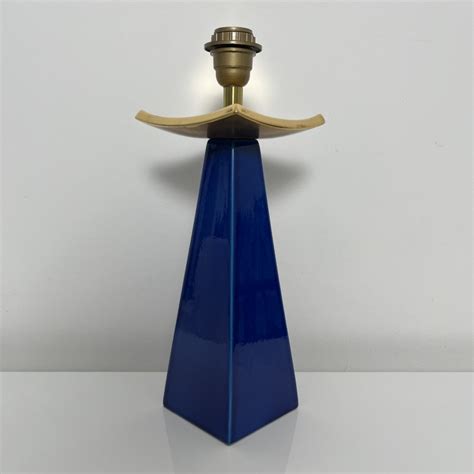 Pied De Lampe C Ramique Bleu Craquel Et Or Louis Drimmer