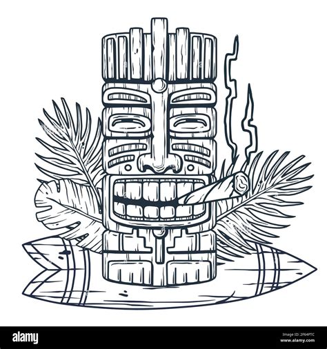 Diseño de la máscara de tiki de hawai y surf Tótem étnico Imagen