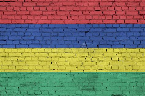 Mauritius Flag Is Painted Onto An Old Brick Wall Stock Illustration