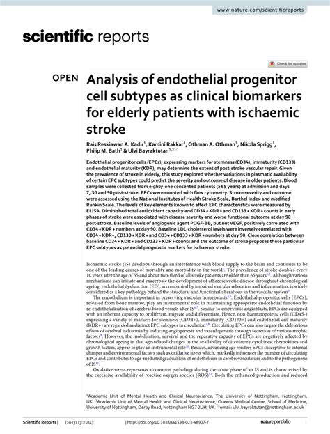 PDF Analysis Of Endothelial Progenitor Cell Subtypes As Clinical