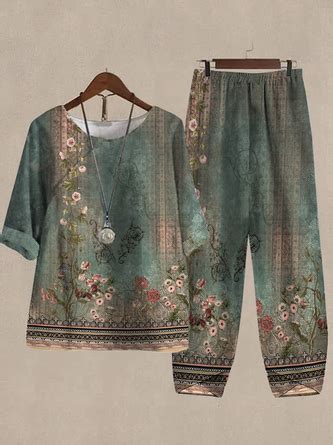 Deux Pi Ces Ensembles Femmes Boho T Floral Motif Polyester Boutonn