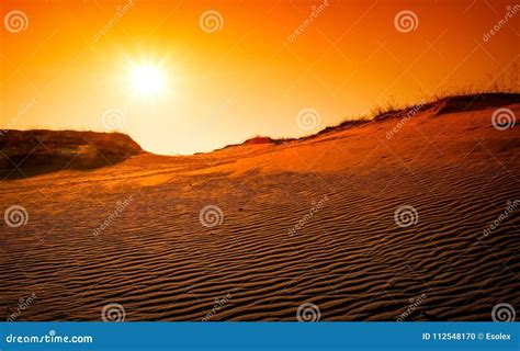 Extreme Desert Landscape with Orange Sunset. Stock Photo - Image of ...