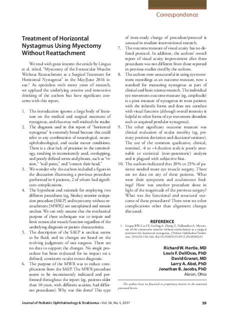 (PDF) Treatment of Horizontal Nystagmus Using Myectomy Without ...