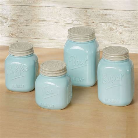 Vintage Farmhouse Pastel Blue Kitchen Canister Set Farmhouse Kitchen