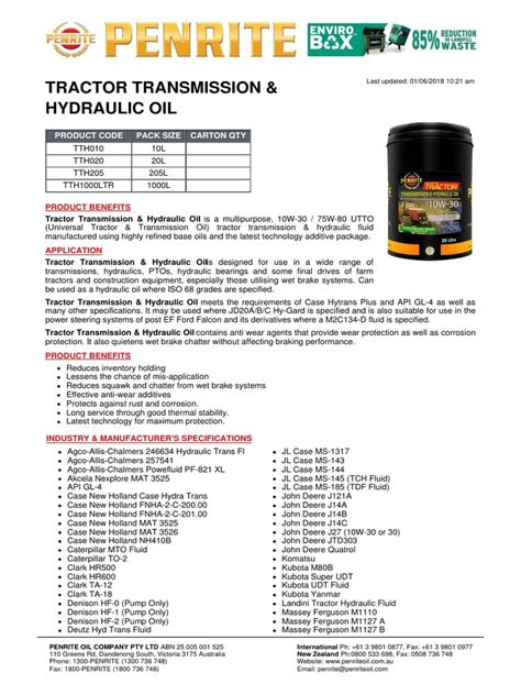 Tractor Transmission & Hydraulic Oil | PDF | Mechanical Engineering ...