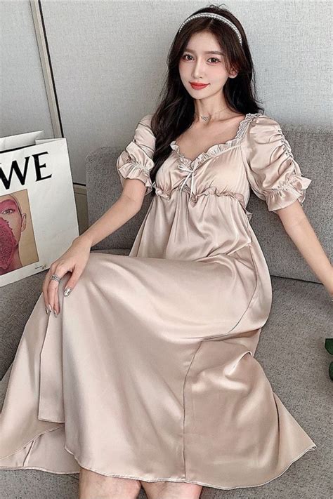 Female Nightgown Elegant Palace Style Princess Long Nightgown Sleepwear Summer Short Sleeve