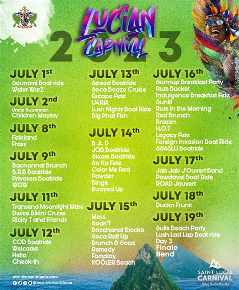 Carnival Calendar Saint Lucia Carnival