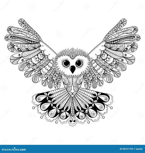 Zentangle Stylized Black Owl Hand Drawn Vector Illustration Iso Stock