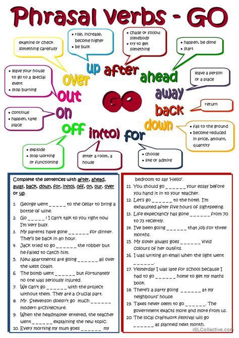 Phrasal Verbs Go General Gramma Espa Ol Ele Hojas De Trabajo Pdf Doc