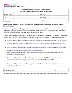 Meningitis Non Medical Exemption Form Fill Online Printable Fillable