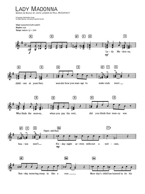 Lady Madonna By The Beatles Sheet Music For Piano Chordslyrics At Sheet Music Direct