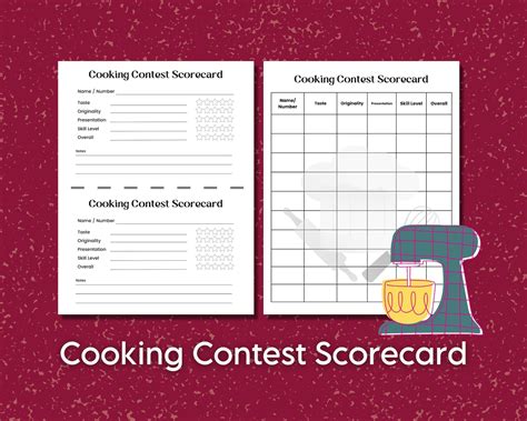 Cooking Contest Score Card Cookoff Party Food Tasting Game Food