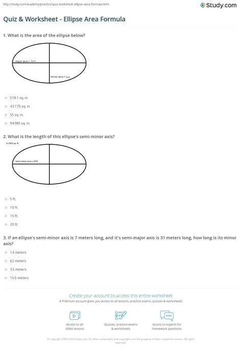 Quiz Worksheet Ellipse Area Formula Study