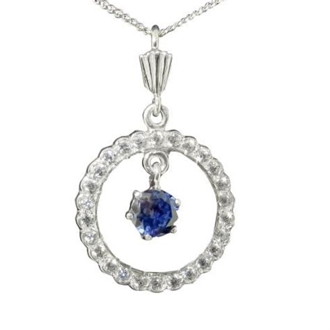 Silver Blue Cubic Zirconia Circle Pendant Necklaces From Cavendish