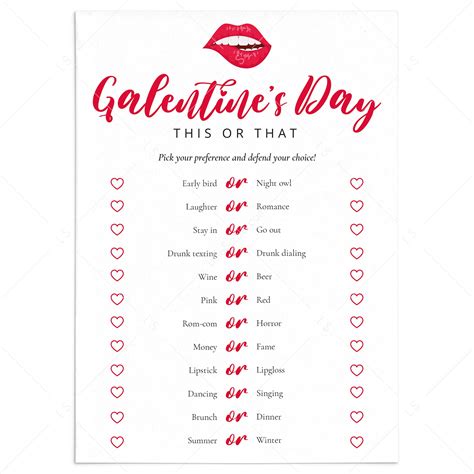 Galentines Party Game This Or That Printable Digital Download