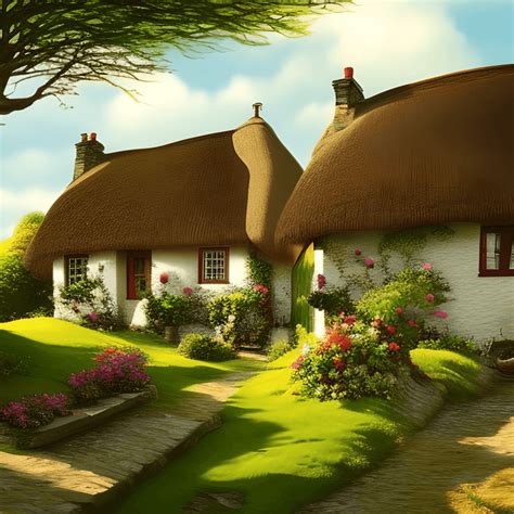 Beautiful Landscapes With Thatched Cottages And Sunshine Creative Fabrica