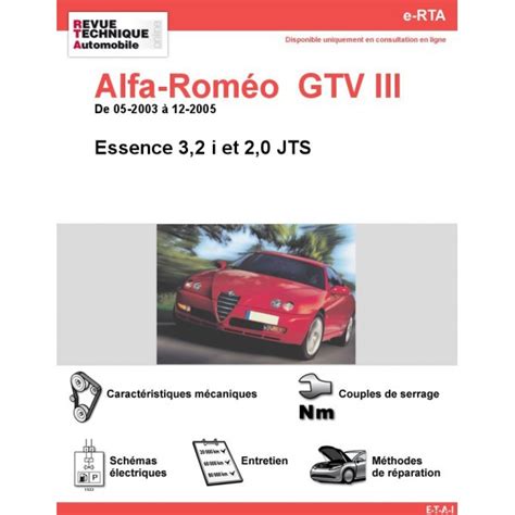 Revue Technique Alfa Roméo GTV III Essence RTA Site officiel ETAI