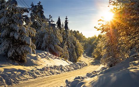 Mountain road full with snow - sunny winter day