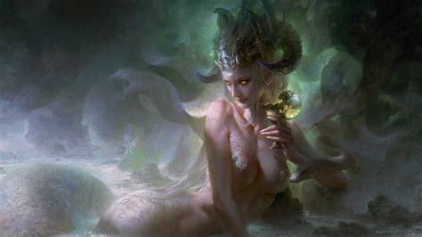 Wallpaper Women Fantasy Art Artwork Horns Snake Underwater