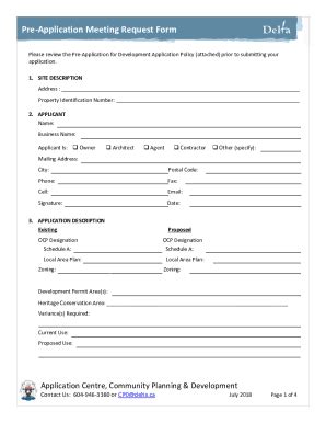 Fillable Online Pre Application Meeting Request Form July Docx