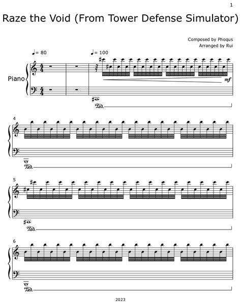 Raze The Void From Tower Defense Simulator Sheet Music For Piano