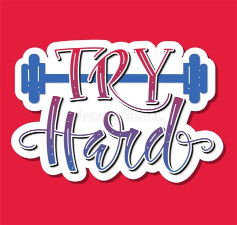 Try Hard Text With Dumbbell Vector Illustration Stock Vector