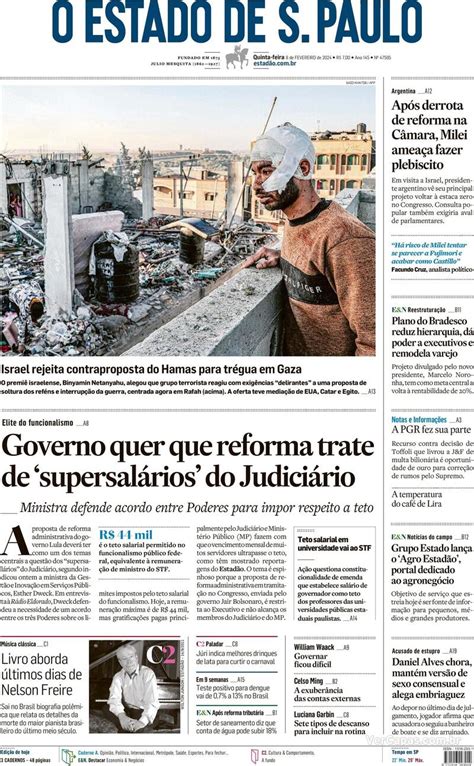 Capa Estadão Edição Quinta 8 de Fevereiro de 2024