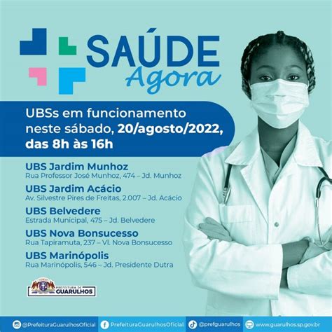 Cinco UBS estarão abertas pelo Saúde Agora neste sábado Guarulhos em Rede