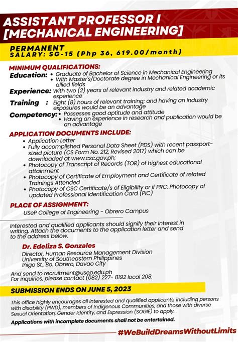 USeP Job Hiring USeP Is In Need Of One 1 Teaching Personnel For