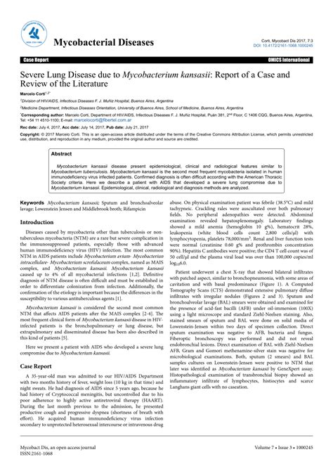 (PDF) Severe Lung Disease due to Mycobacterium kansasii: Report of a ...