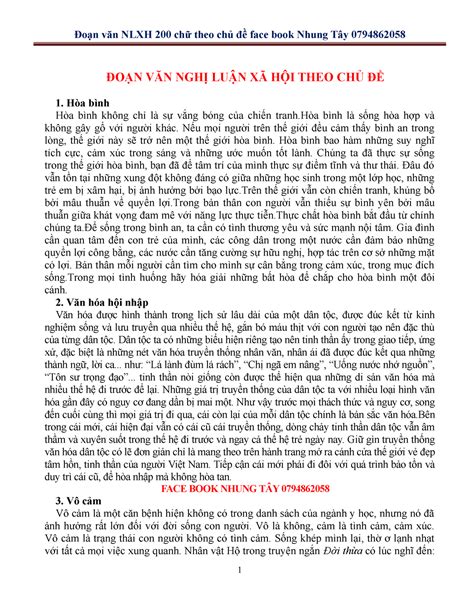 50 ĐoẠn VĂn NghỊ LuẬn XÃ HỘi Theo ChỦ ĐỀ ĐoẠn VĂn NghỊ LuÂ N XÃ HỘ ̣i