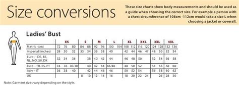 Bust Size Measurement Chart