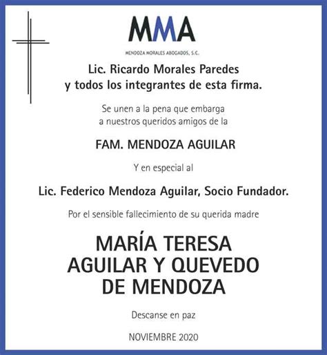 Se Ora Mar A Teresa Aguilar Y Quevedo De Mendoza Obituario Esquela