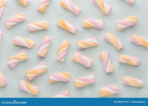 Colorful Marshmallows On Pastel Background Stock Image Image Of