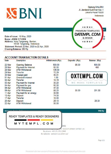 indonesia bank negara indonesia bni proof  address bank statement