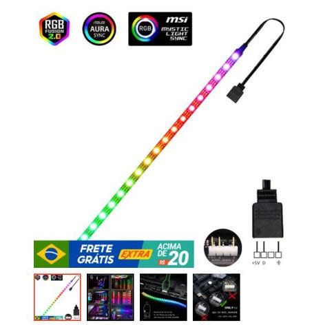 Fita De Led Argb 3 Pinos 40 Cm Aura Sync Pc Gamer Cabo E Conector